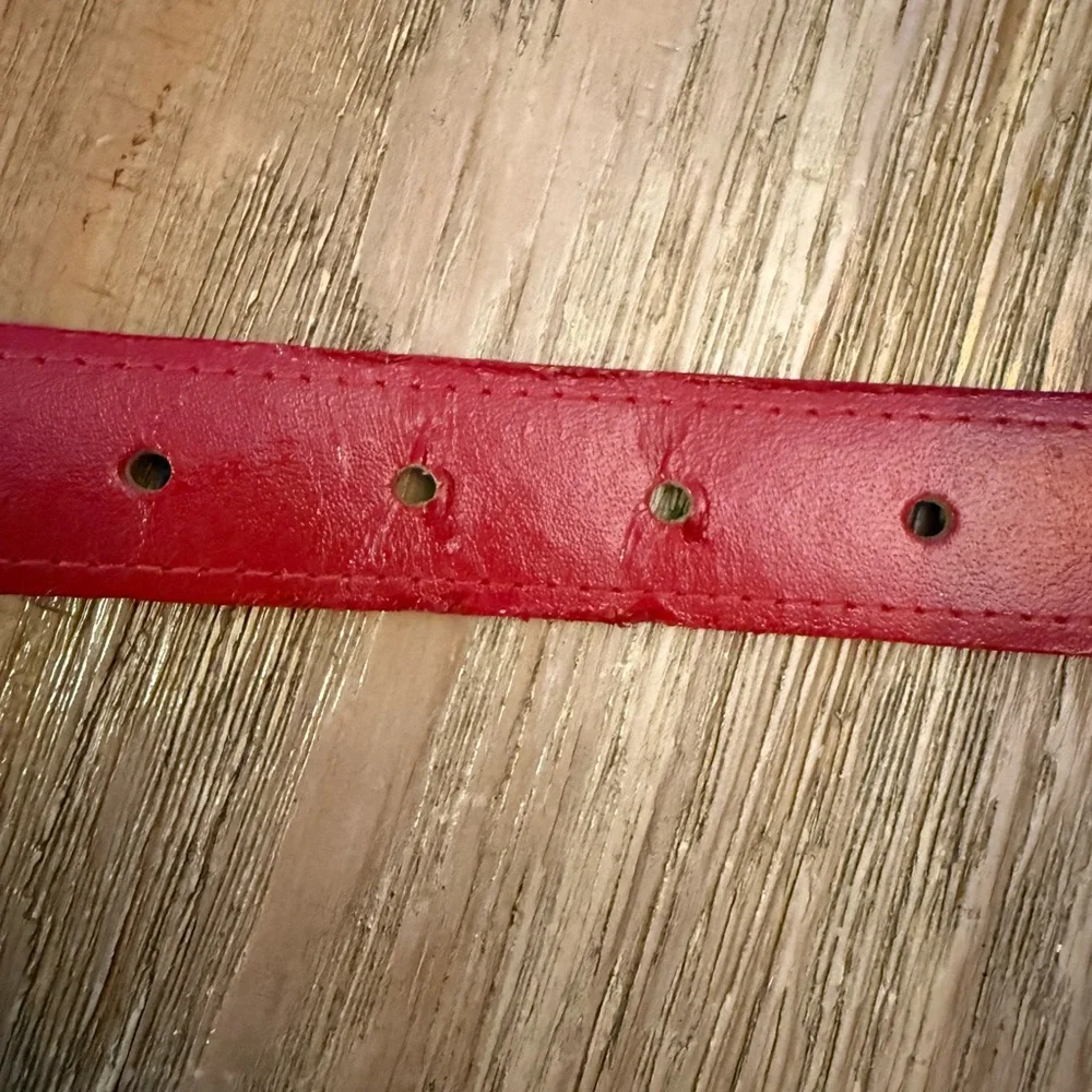VTG Red Leather Belt with Silver Buckle Western Yellowstone rodeo ranch